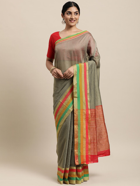 

Mitera Grey Silk Cotton Chanderi Saree