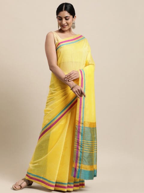 

Mitera Yellow Silk Cotton Chanderi Saree