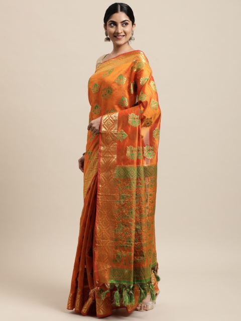 

Mitera Orange Woven Design Silk Cotton Banarasi Saree