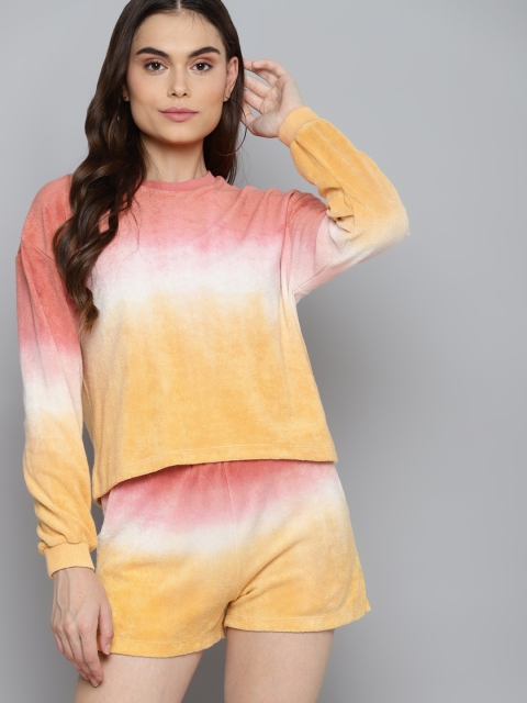 

VividArtsy Women Yellow & White Colourblocked Top with Skirt
