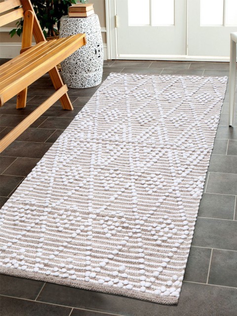 

KICA Beige & White Geometric Pure Cotton Rectangular Dhurrie