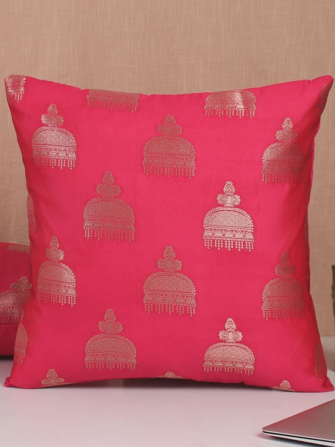 

Molcha Set Of 5 Pink & Gold-Toned Banarasi Brocade Square Cushion Covers