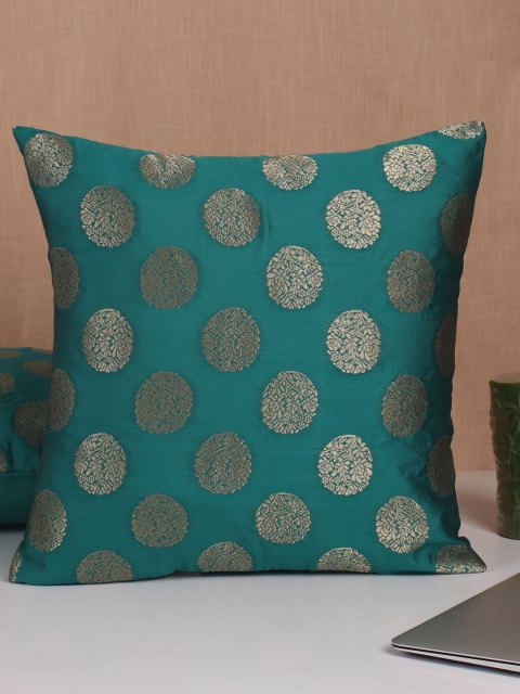 

Molcha Set Of 5 Green & Gold-Toned Banarasi Brocade Square Cushion Covers