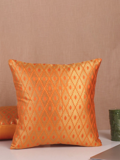 

Molcha Set Of 5 Yellow & Orange Banarasi Brocade Square Cushion Covers