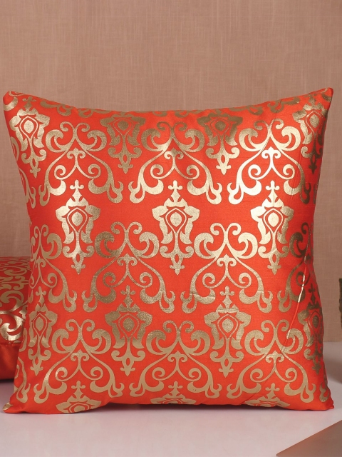 

Molcha Set Of 5 Orange & Gold-Toned Ethnic Motifs Printed Square Cushion Covers