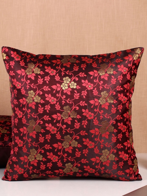 

Molcha Set Of 5 Burgundy & Pink Floral jacquard Square Cushion Covers