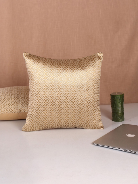 

Molcha Set Of 5 Off White & Gold-Toned Banarasi Brocade Square Cushion Covers