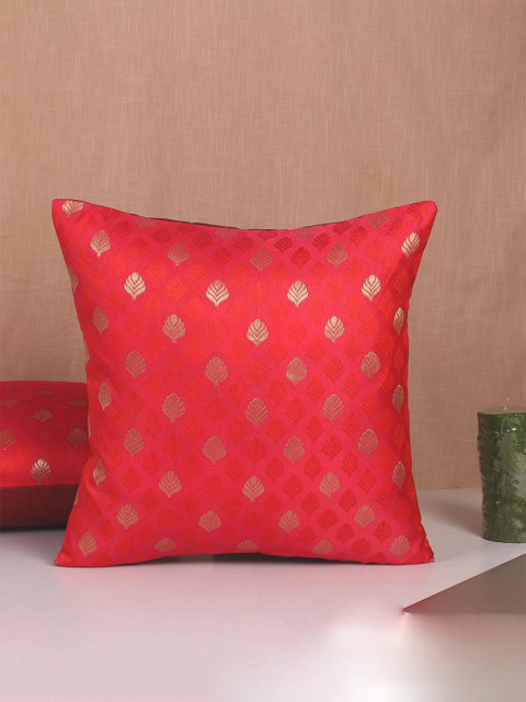 

Molcha Set Of 5 Red & Gold-Toned Banarasi Brocade Square Cushion Covers