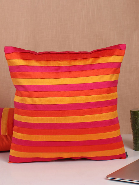 

Molcha Set Of 5 Red & Yellow Pleated Square Cushion Covers