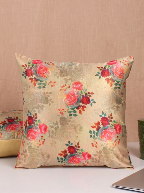 

Molcha Set Of 5 Beige & Red Floral Digital Printed Square Cushion Covers