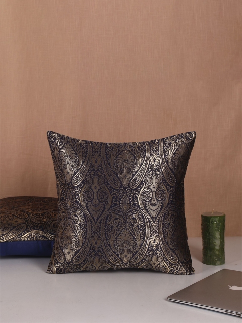 

Molcha Set Of 5 Navy Blue & Gold-Toned Banarasi Brocade Square Cushion Covers