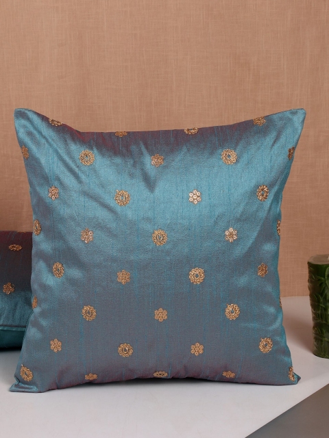 

Molcha Set Of 5 Blue & Gold-Toned Dori Sequin Embroidered Square Cushion Covers