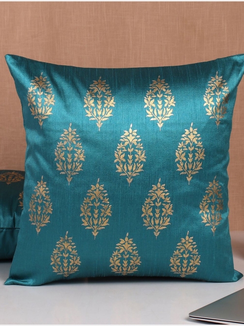 

Molcha Set Of 5 Blue & Gold-Toned Ethnic Motifs Block Printed Square Cushion Covers