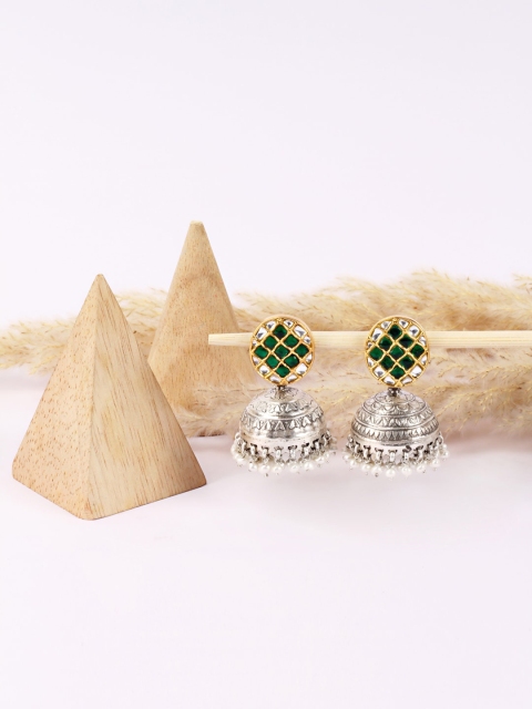 

SANGEETA BOOCHRA Silver-Toned Contemporary Jhumkas Earrings