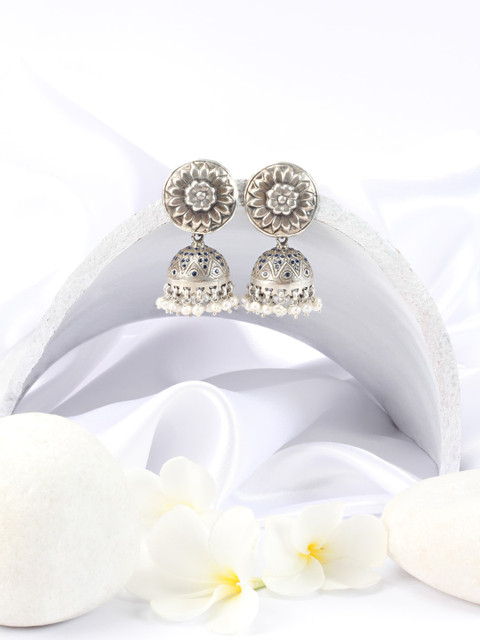 

SANGEETA BOOCHRA Silver-Toned Contemporary Jhumkas Earrings