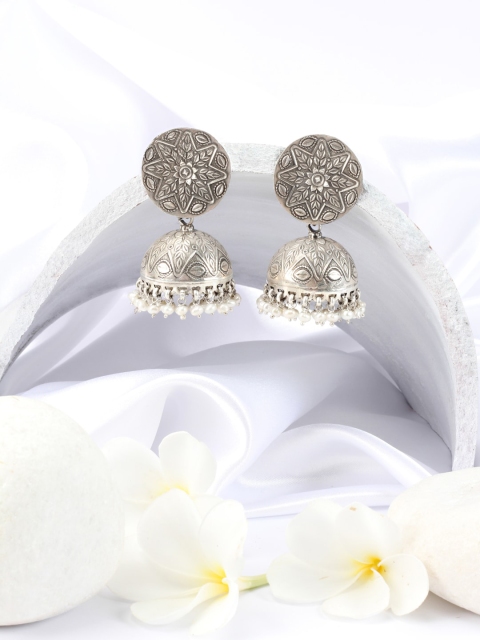 

SANGEETA BOOCHRA Silver-Toned Contemporary Jhumkas Earrings