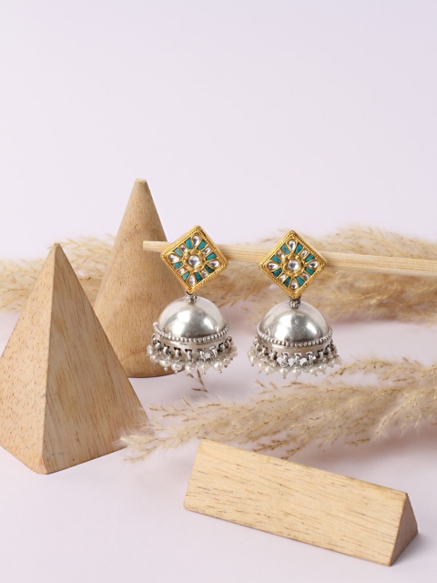 

SANGEETA BOOCHRA Silver-Toned Contemporary Jhumkas Earrings