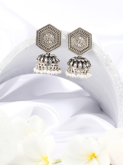 

SANGEETA BOOCHRA Silver-Toned Contemporary Jhumkas Earrings