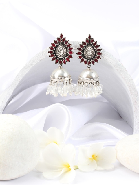 

SANGEETA BOOCHRA Silver-Toned Contemporary Jhumkas Earrings