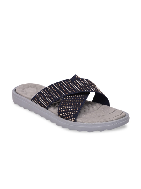 

Liberty Women Navy Blue & Gold-Toned Embellished PU Flatform Heels