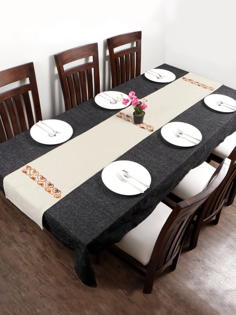 

HomeStorie Beige Cotton Rib Hand Embroidered Dining Table Runner