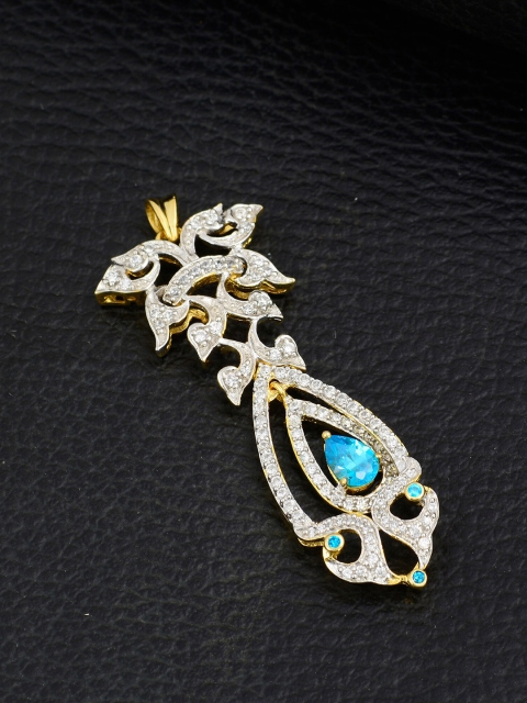 

Silgo Women Brass Gold-Plated Blue Stone-Studded Pendant
