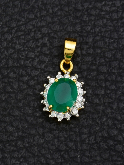 

Silgo Women Brass Gold-Plated Green Big Stone-Studded Pendant