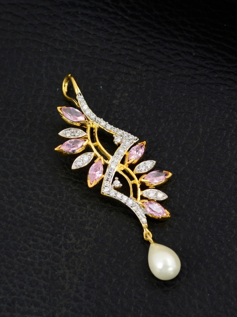 

Silgo Women Brass Pink Gold-Plated Stone-Studded Pearl Pendant