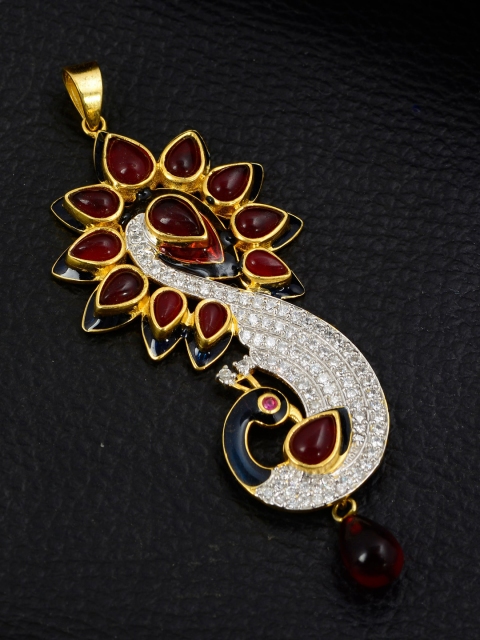 

Silgo Women Peacock Brass Gold-Plated Stone-Studded Pendant