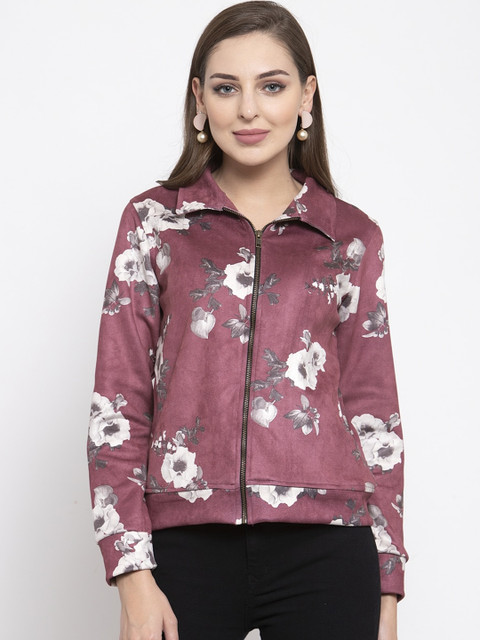 

armure Women Women Pink Floral Suede Lightweight Crop Tailored Jacket