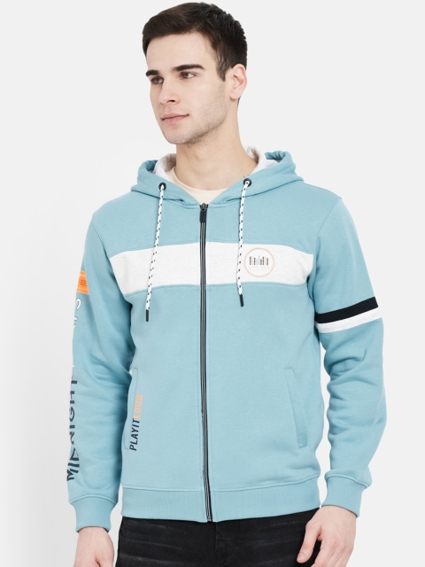 

Octave Men Blue & White Colourblocked Hooded Sweatshirt