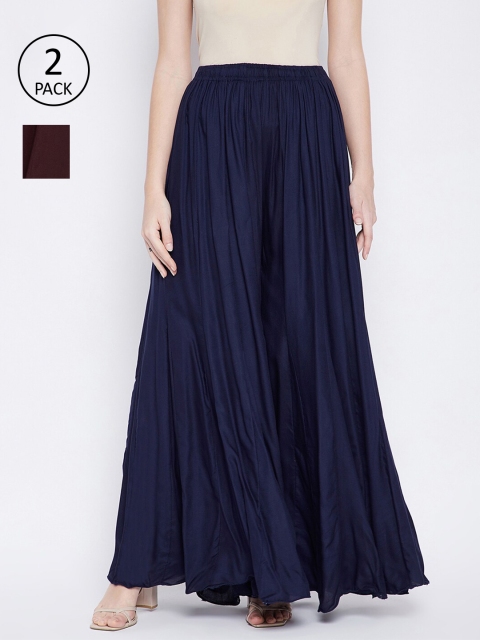

TULIP 21 Women Navy Blue & Coffee Brown Pack of 2 Flared Ethnic Palazzos