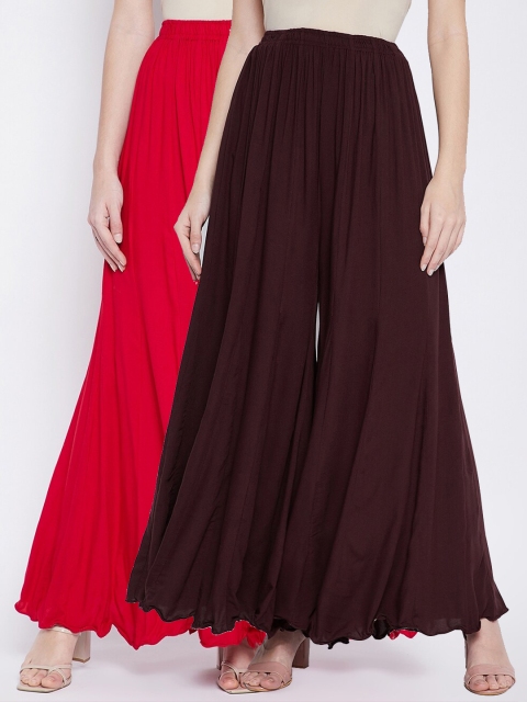 

TULIP 21 Women Coffee Brown & Red Pack of 2 Flared Ethnic Palazzos