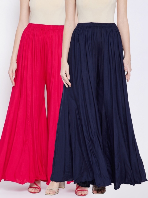 

TULIP 21 Women Navy Blue & Pink Pack of 2 Flared Palazzos