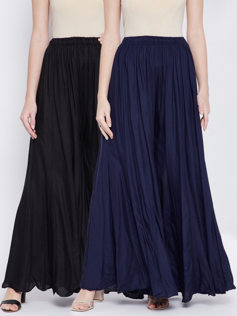 

TULIP 21 Women Navy Blue & Black Pack of 2 Flared Ethnic Palazzos