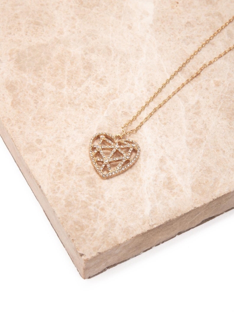 

Lilly & sparkle Gold-Toned & White Stones Studded Heart Pendant Gold-Plated Necklace