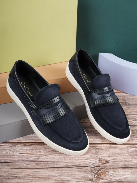 

Get Glamr Men Navy Blue Suede Slip-On Sneakers