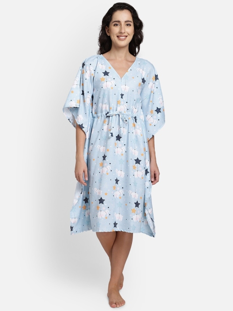 

Bellofox Blue Printed Maternity Wear Kaftan Nightdress