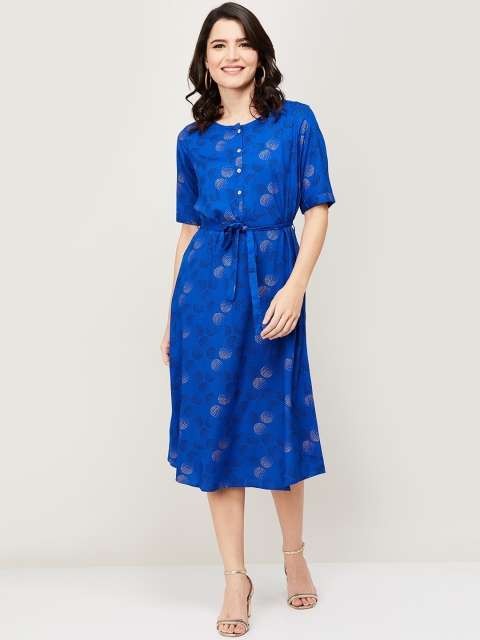 

Colour Me by Melange Blue & Gold-Toned A-Line Midi Dress