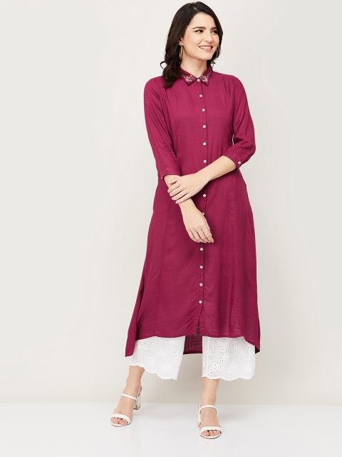 

Colour Me by Melange Purple Viscose Rayon Shirt Collar Tunic
