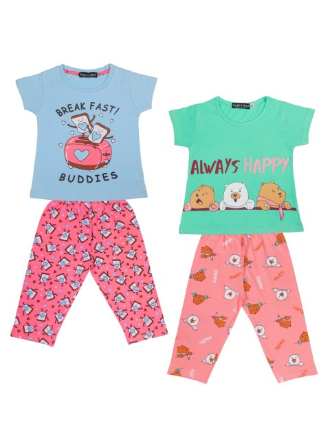 

Todd N Teen Girls Blue & Pink Pack of 2 Printed Night suit