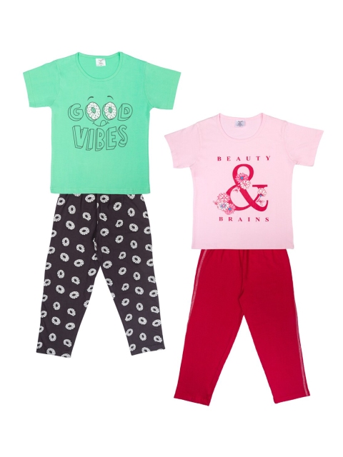 

Todd N Teen Girls Green & Pink Pack of 2 Printed Night suit