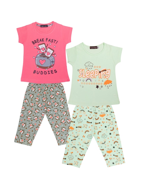 

Todd N Teen Girls Pink & Green Pack of 2 Printed Night suit