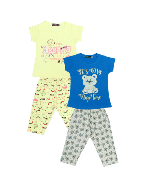 

Todd N Teen Girls Blue & Yellow Pack of 2 Pack of 2 Printed Night suit