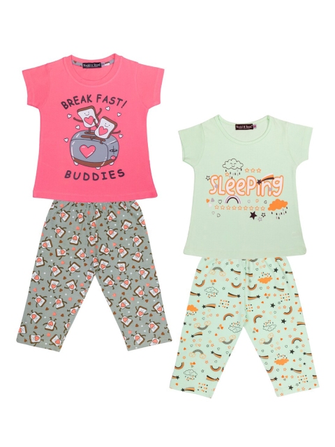 

Todd N Teen Pack of 2 Girls Pink & Green Cotton Printed Night suit