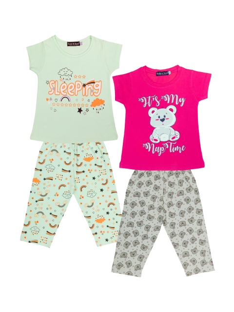 

Todd N Teen Girls Pack of 2 Green & Pink Cotton Printed Night suit