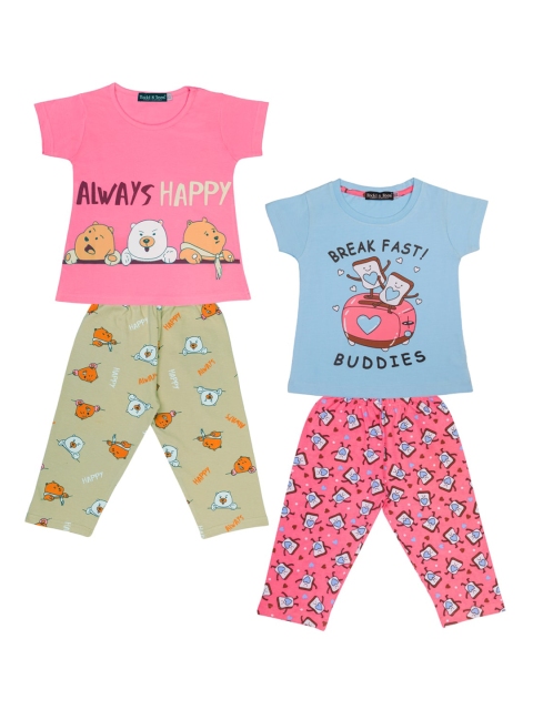 

Todd N Teen Girls Pack of 2 Pink & Blue Cotton Printed Night suit