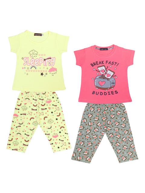 

Todd N Teen Girls Pack of 2 Yellow & Pink Cotton Printed Night suit