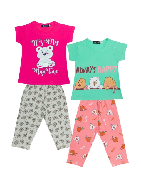 

Todd N Teen Girls Pack of 2 Pink & Green Cotton Printed Night suit