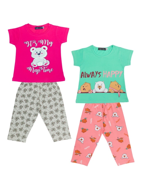 

Todd N Teen Girls Pack of 2 Pink & Green Cotton Printed Night suit